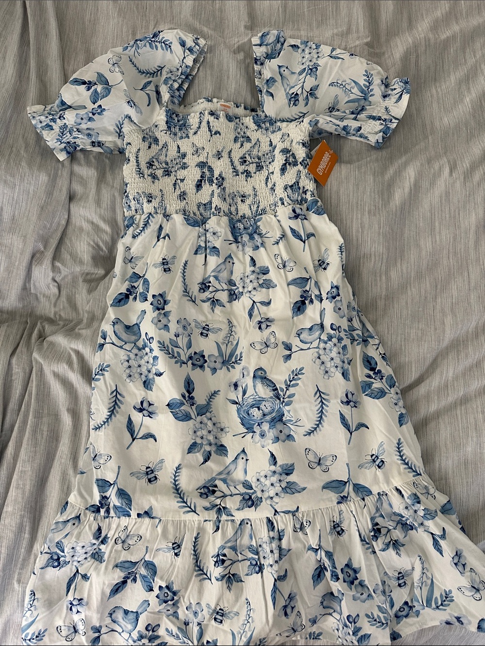 Blue Floral Smocked Dress